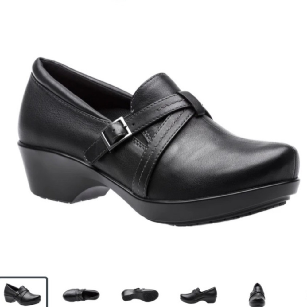 Abeo Black Leather Buckle Mules